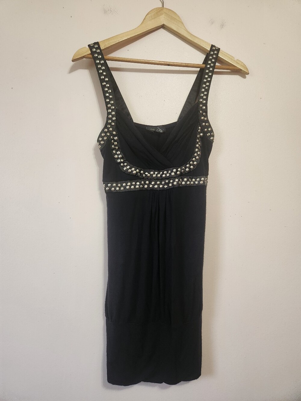 Vintage Y2K Seductions Black Studded Sleeveless Empire Waist Tunic Top Size M